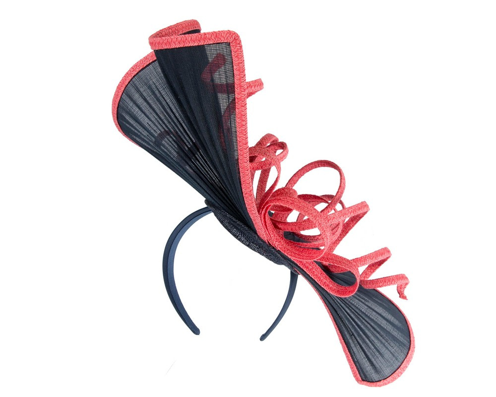 Large navy & coral jinsin racing fascinator by Fillies Collection - Image 6