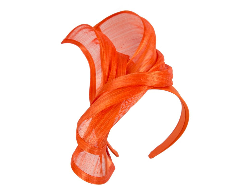 Bespoke orange silk abaca racing fascinator by Fillies Collection - Hats From OZ Bespoke orange silk abaca racing fascinator by Fillies Collection - Image 2