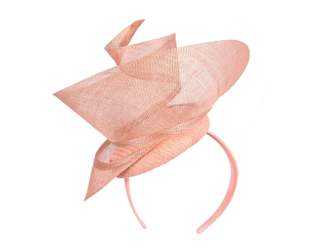 Bespoke coral sinamay fascinator by Fillies Collection - Image 6