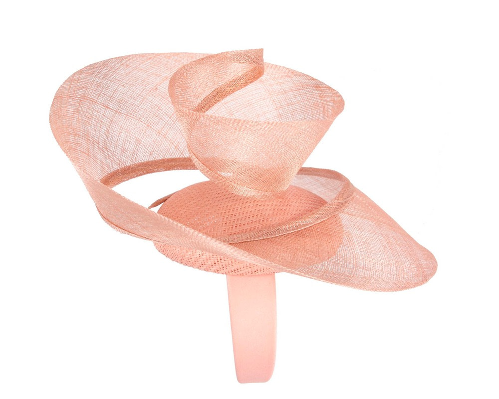 Bespoke coral sinamay fascinator by Fillies Collection - Image 4