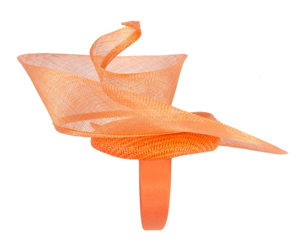 Bespoke orange sinamay fascinator by Fillies Collection - Image 4