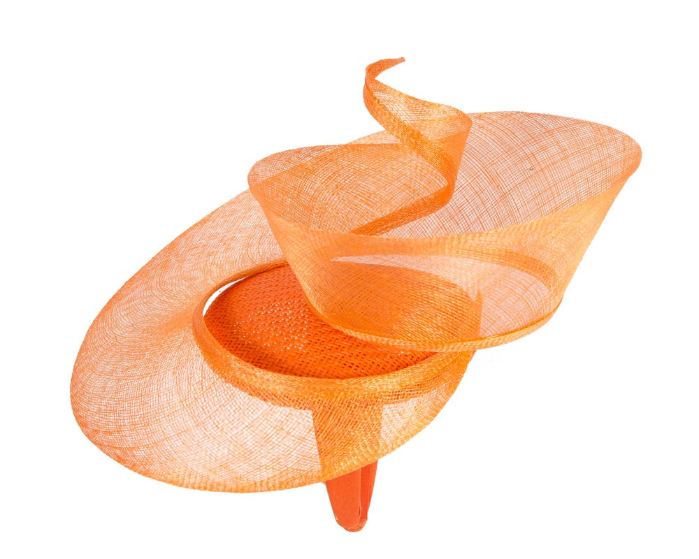 Bespoke orange sinamay fascinator by Fillies Collection - Image 3