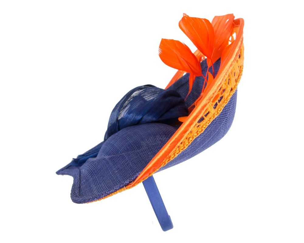 Bespoke blue & orange racing fascinator by Fillies Collection - Image 3