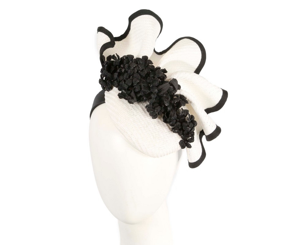 White & black pillbox with flowers by Fillies Collection - Hats From OZ