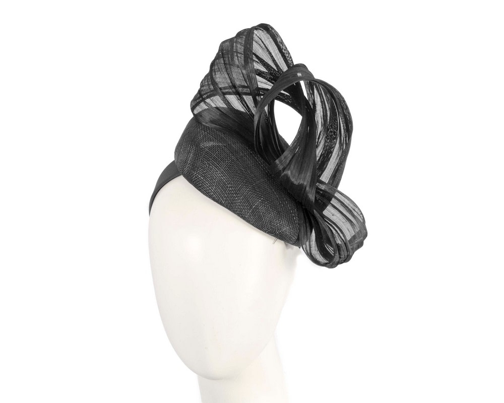 Black pillbox fascinator with silk abaca bow by Fillies Collection S307B - Hats From OZ