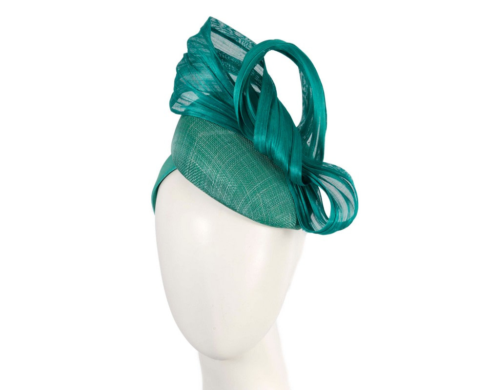 Teal pillbox fascinator with silk abaca bow by Fillies Collection S307TE - Hats From OZ