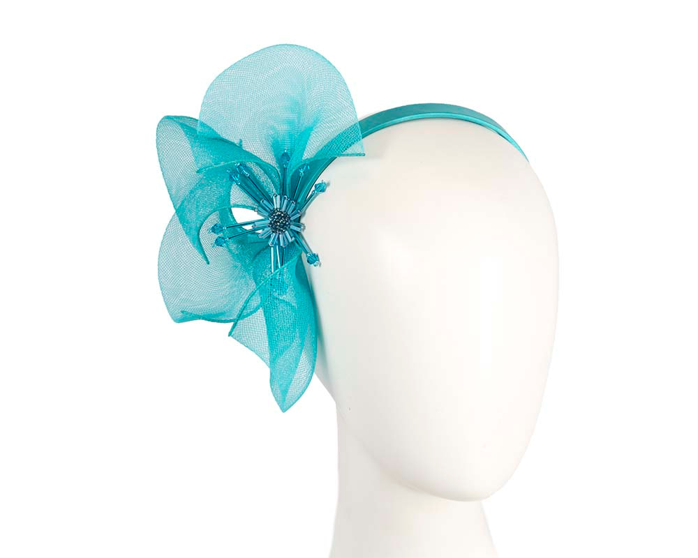 Bespoke turquoise flower headband by Cupids Millinery - Hats From OZ