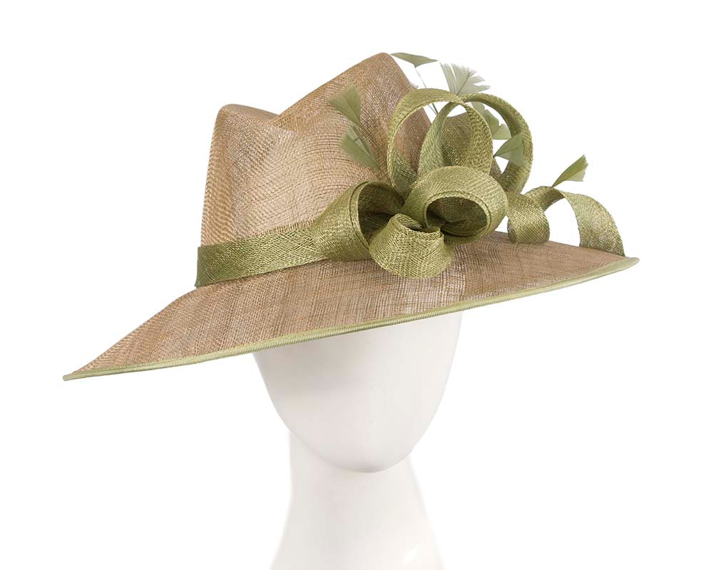 Olive green sinamay fedora hat - Hats From OZ