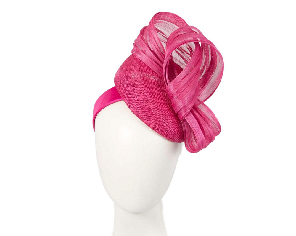 Fuchsia pillbox fascinator with silk abaca bow by Fillies Collection S307F - Hats From OZ