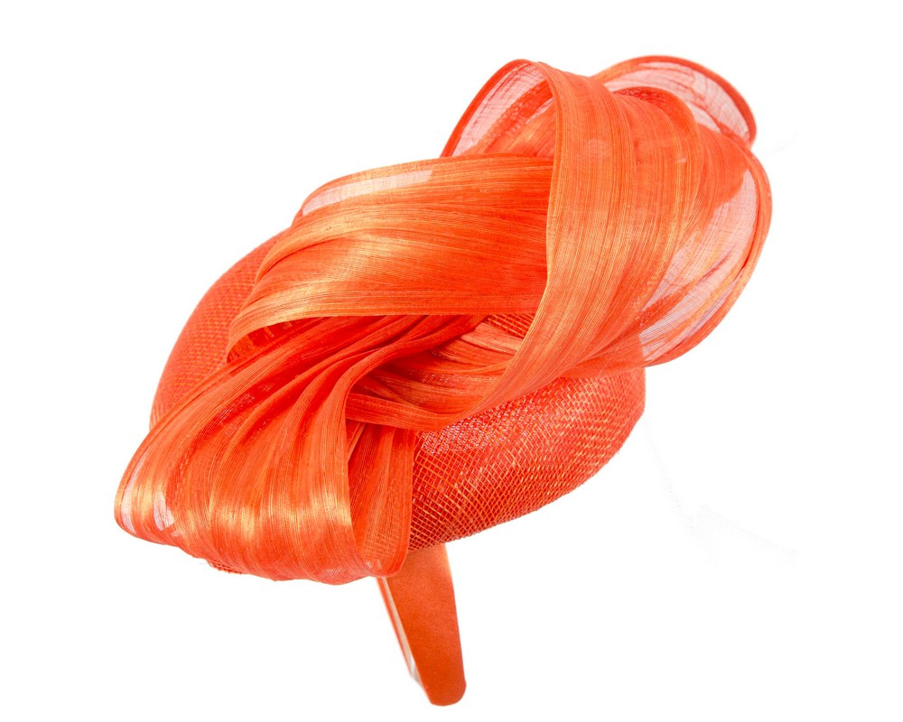 Orange pillbox fascinator with silk abaca bow by Fillies Collection S307OR - Image 4