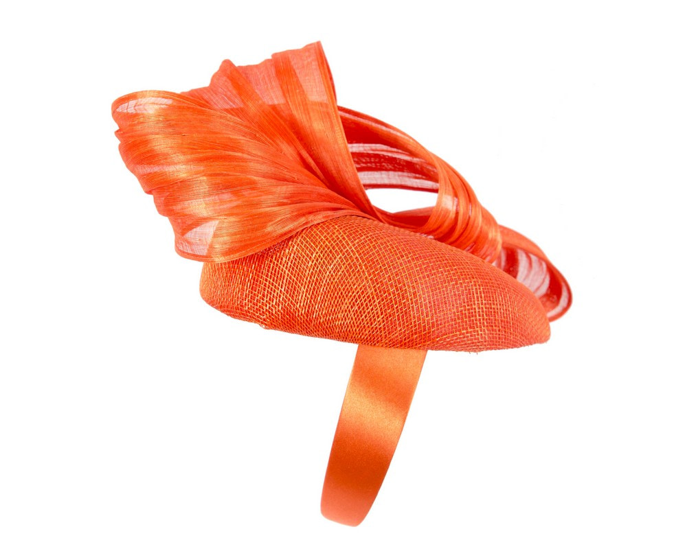 Orange pillbox fascinator with silk abaca bow by Fillies Collection S307OR - Image 3
