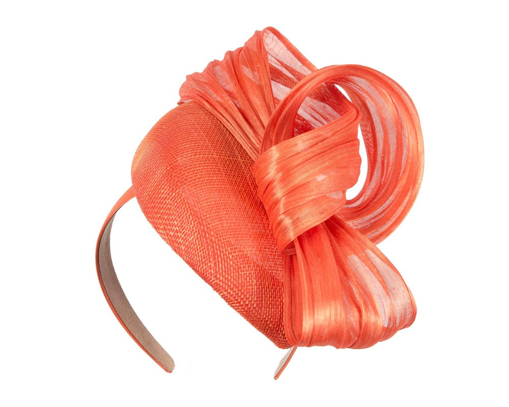 Orange pillbox fascinator with silk abaca bow by Fillies Collection S307OR - Image 2