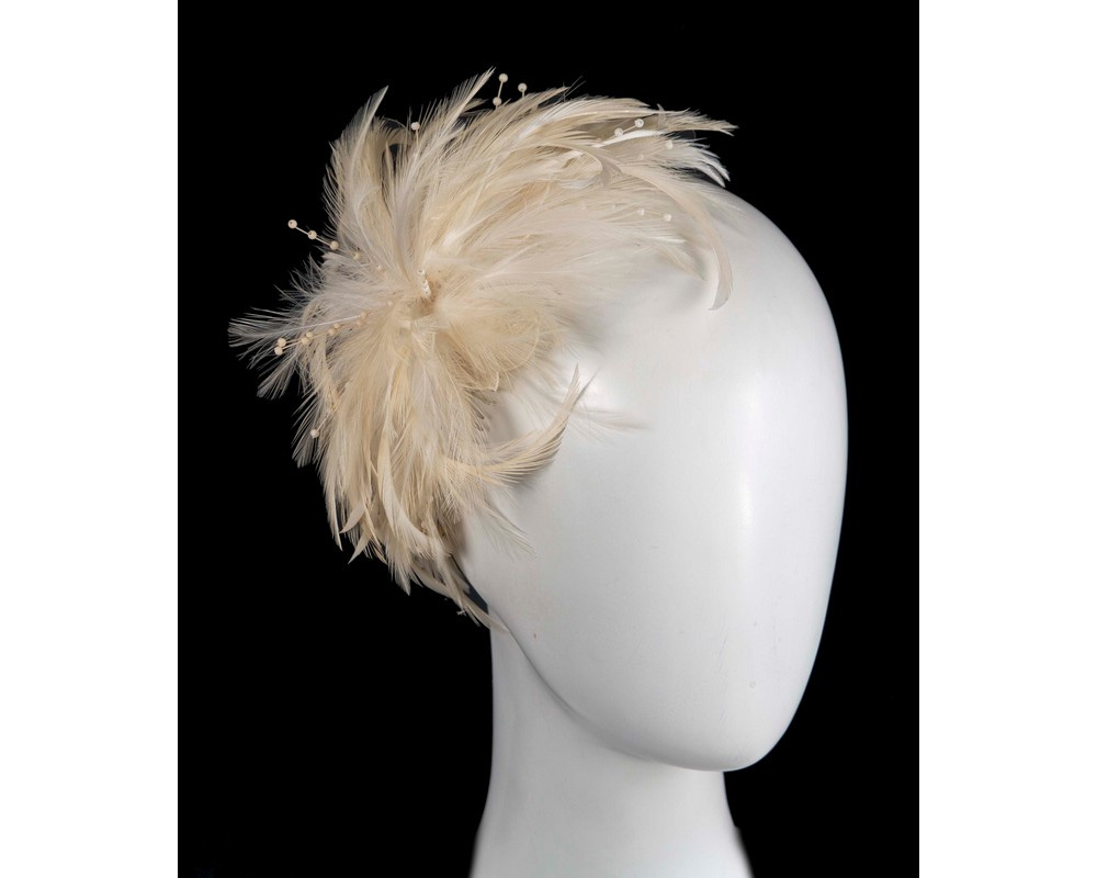 Champagne custom made feather fascinator comb - Hats From OZ