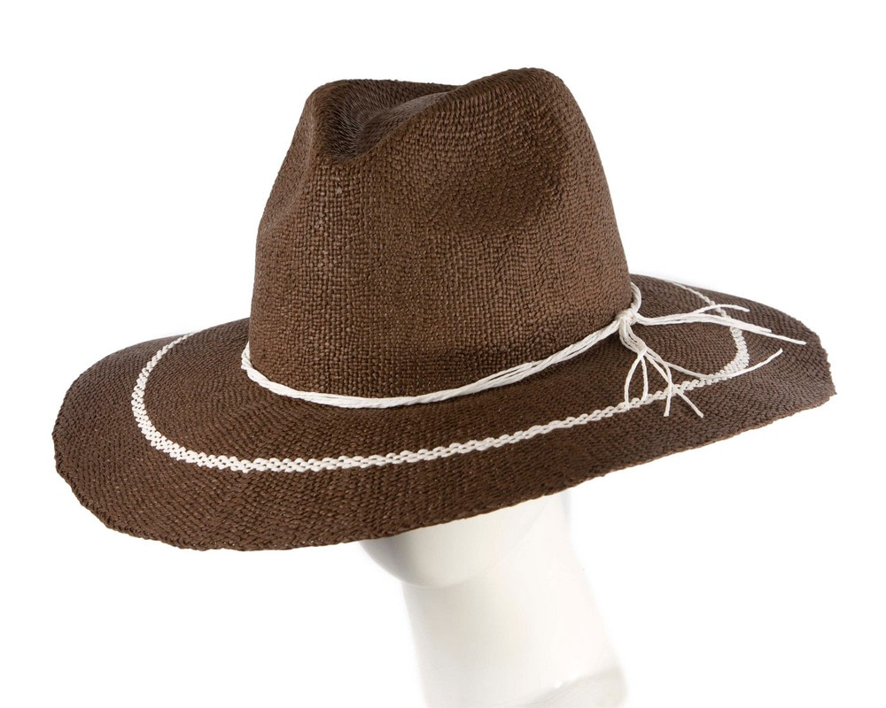 Brown Woven Natural Fiber Wide Brim Fedora - Hats From OZ