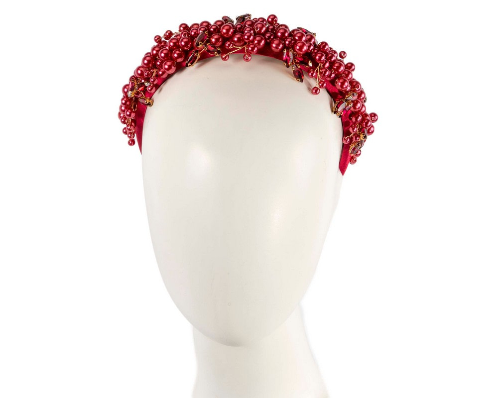 Red pearl & crystals fascinator headband by Cupids Millinery - Hats From OZ