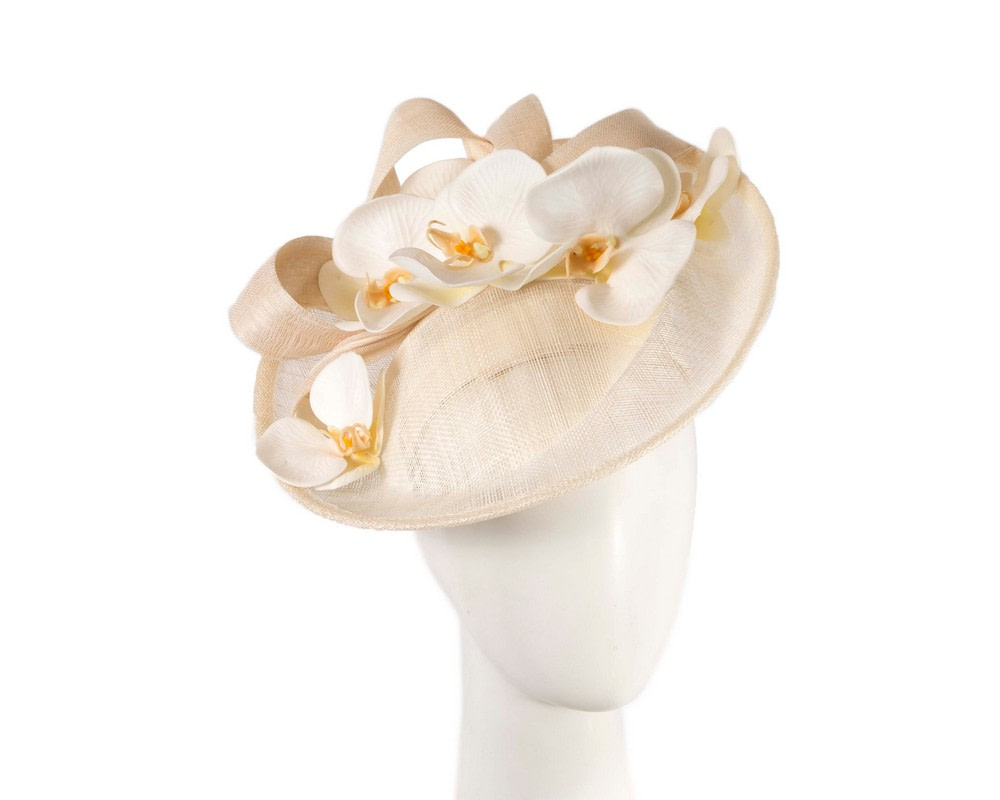 Large ivory cream fascinator with orchid flowers - Hats From OZ