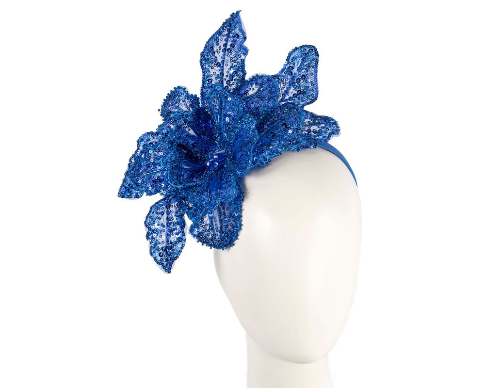 Shiny royal blue lace fascinator by Cupids Millinery - Hats From OZ