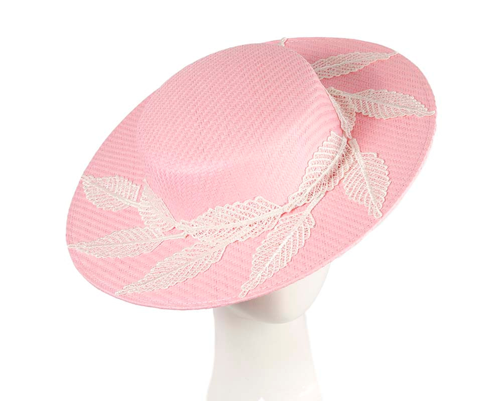 Pink boater hat with white lace by Max Alexander - Hats From OZ