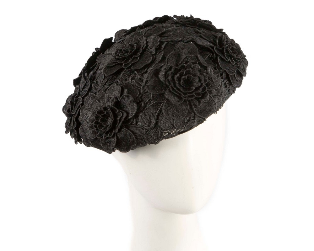 Chic Black Floral Lace Beret - Hats From OZ