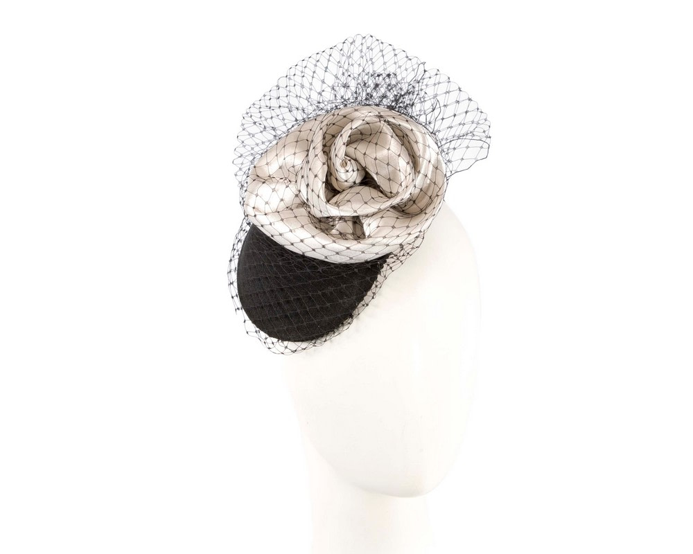 One-off black and white cocktail hat with veil - Hats From OZ