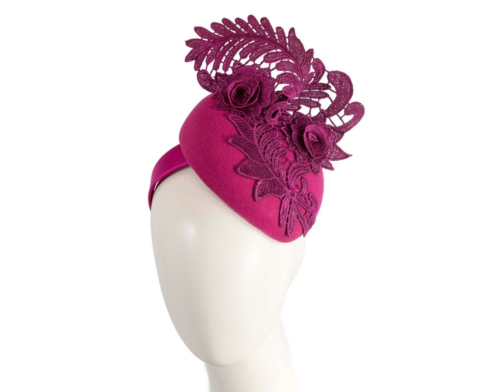 Elegant Fuchsia Pillbox Fascinator with Lace Details - Hats From OZ