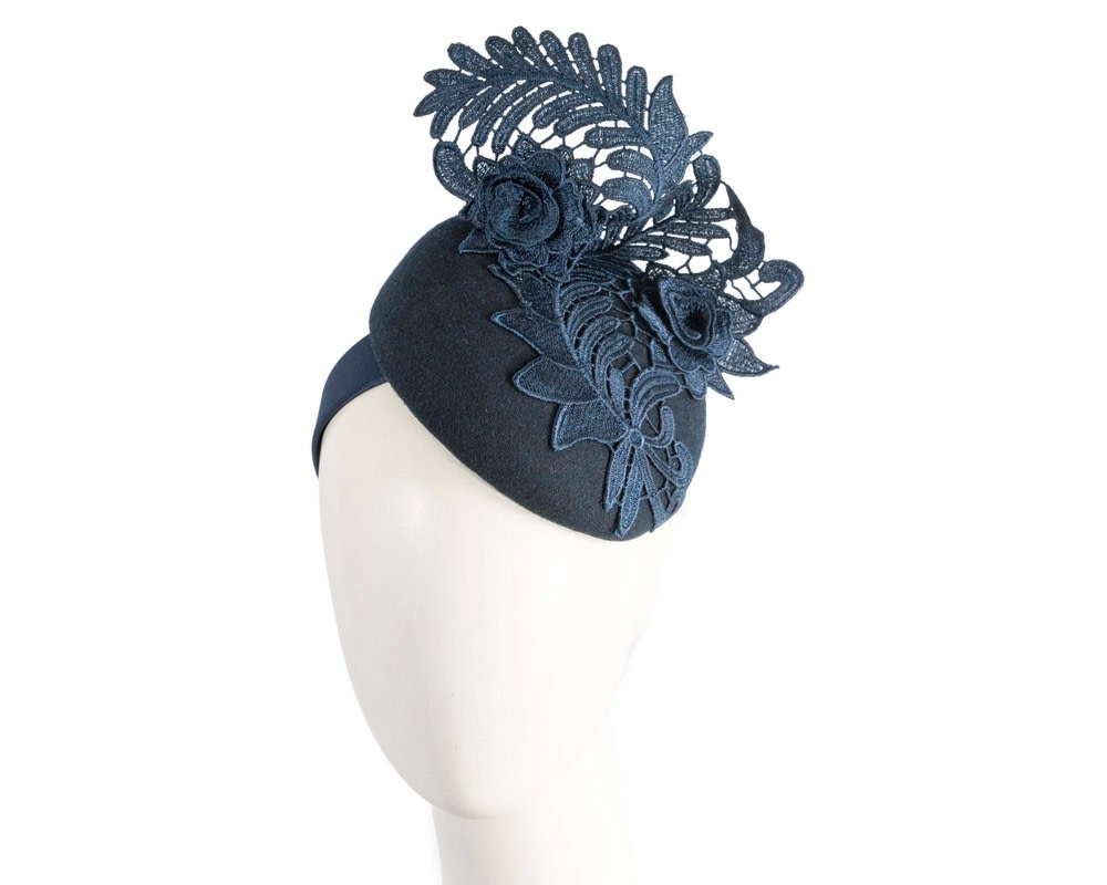 Elegant Navy Pillbox Fascinator with Lace Details - Hats From OZ