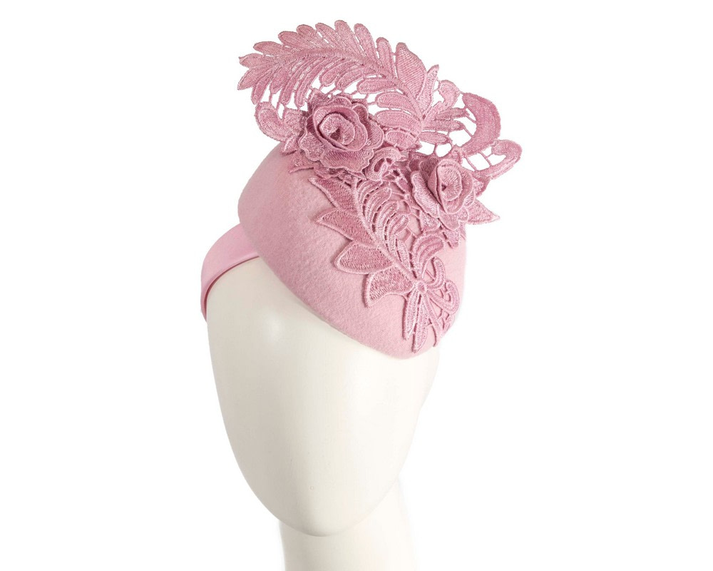 Elegant Pink Pillbox Fascinator with Lace Details - Hats From OZ