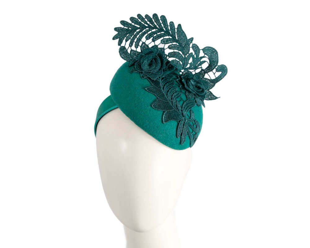 Elegant Teal Green Pillbox Fascinator with Lace Details - Hats From OZ