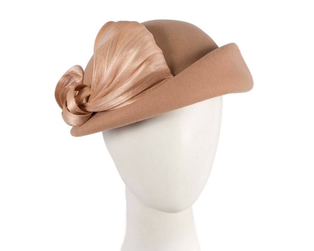 Elegant Beige Felt Hat with Silk Abaca Trim by Fillies Collection - Hats From OZ