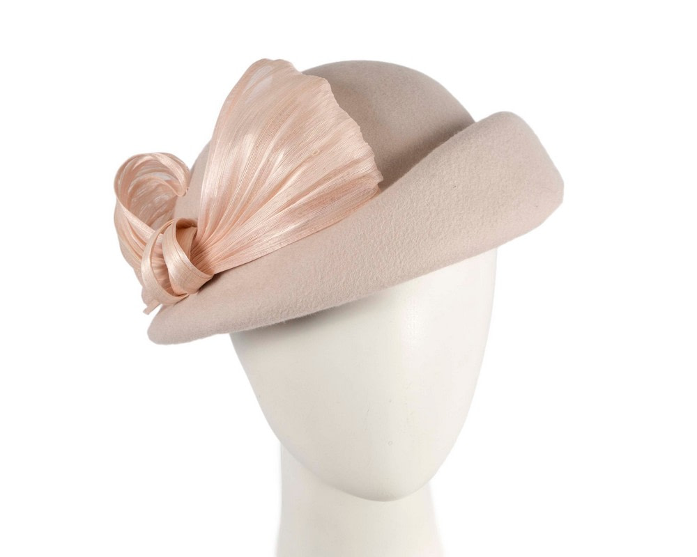 Elegant Nude Felt Hat with Silk Abaca Trim by Fillies Collection - Hats From OZ