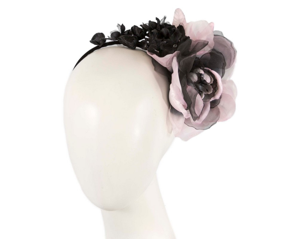 Black & pink flower headband fascinator by Max Alexander - Hats From OZ