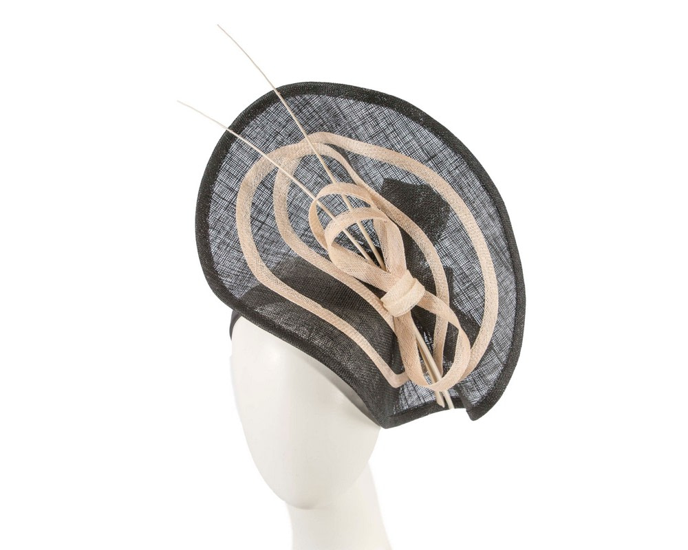 Large black & cream sinamay fascinator by Max Alexander - Hats From OZ