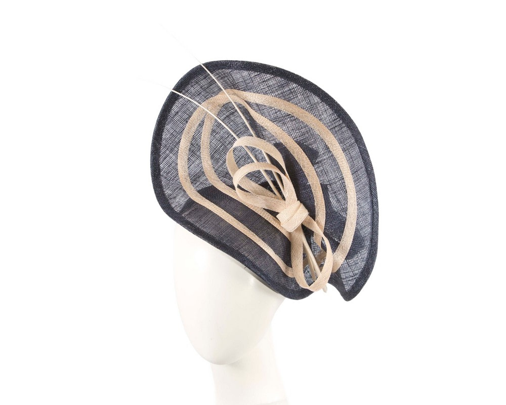 Large navy & cream sinamay fascinator by Max Alexander - Hats From OZ