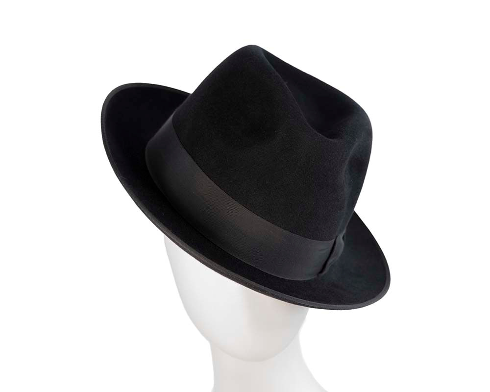 Black rabbit fur wide brim fedora hat - Hats From OZ