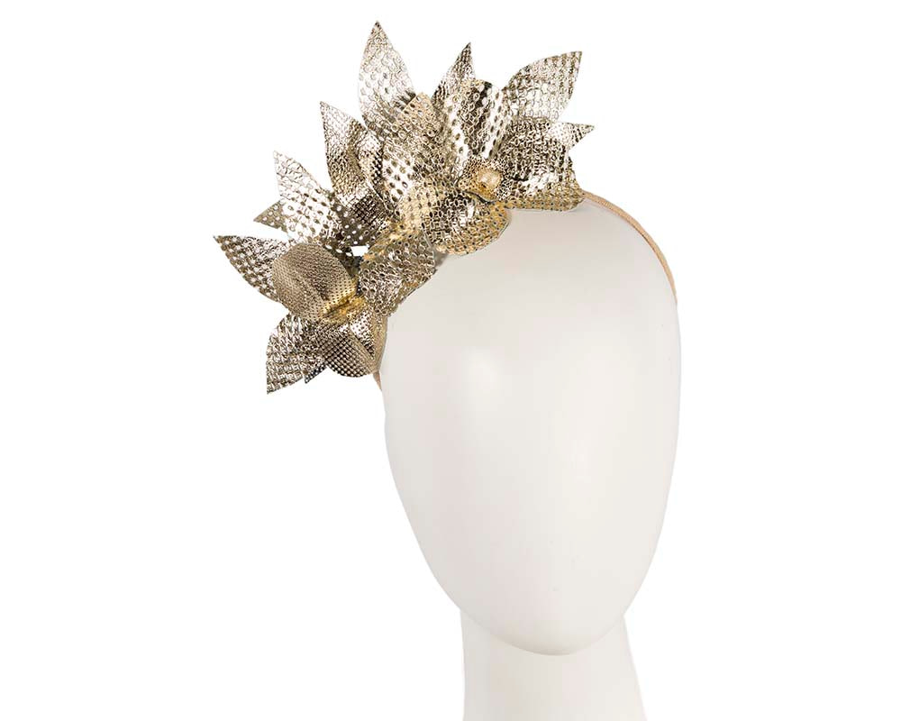 Metallic gold leather fascinator by BELEIVERA - Hats From OZ