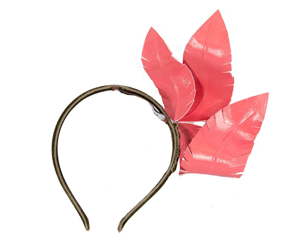 Coral leather flower headband fascinator by BELIEVERA - Image 4