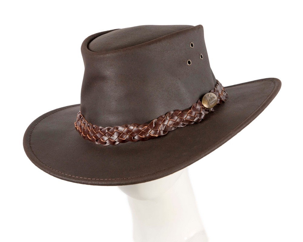 Brown Australian Oiled Leather Bush Outback Jacaru Hat - Hats From OZ