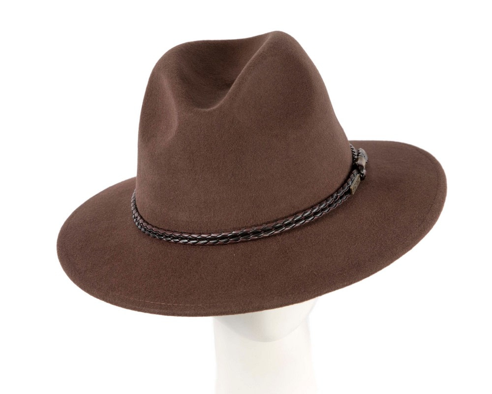 Unisex Brown Fedora Felt Wide Brim Crushable Hat - Hats From OZ