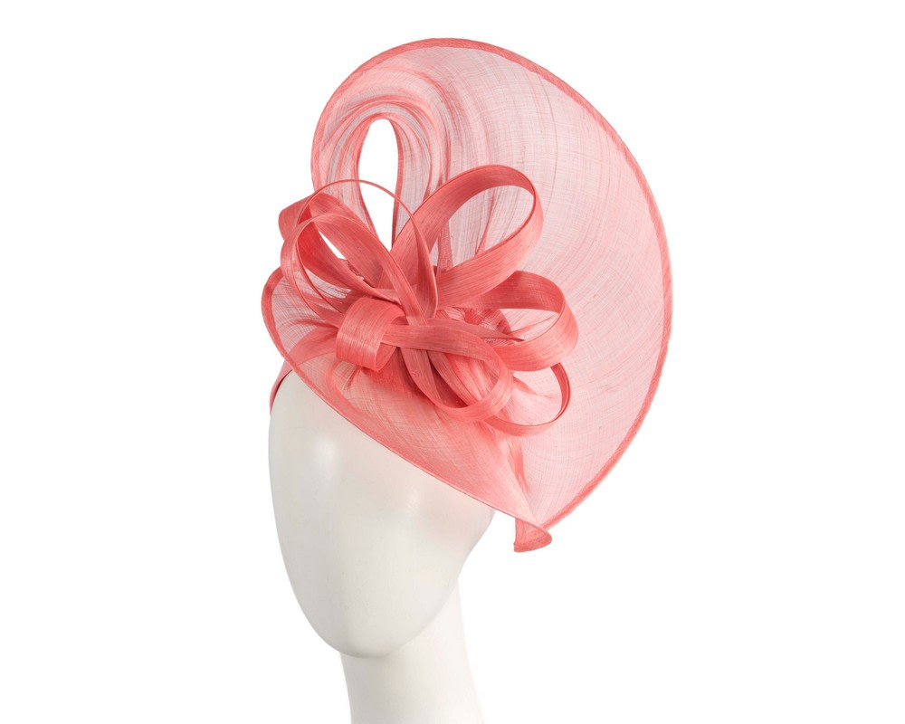 Large coral silk abaca heart fascinator - Hats From OZ