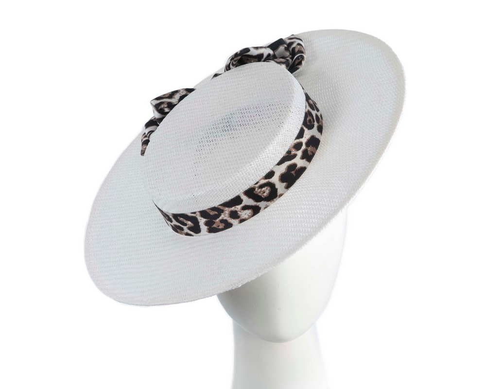 White & leopard boater hat by Max Alexander - Hats From OZ
