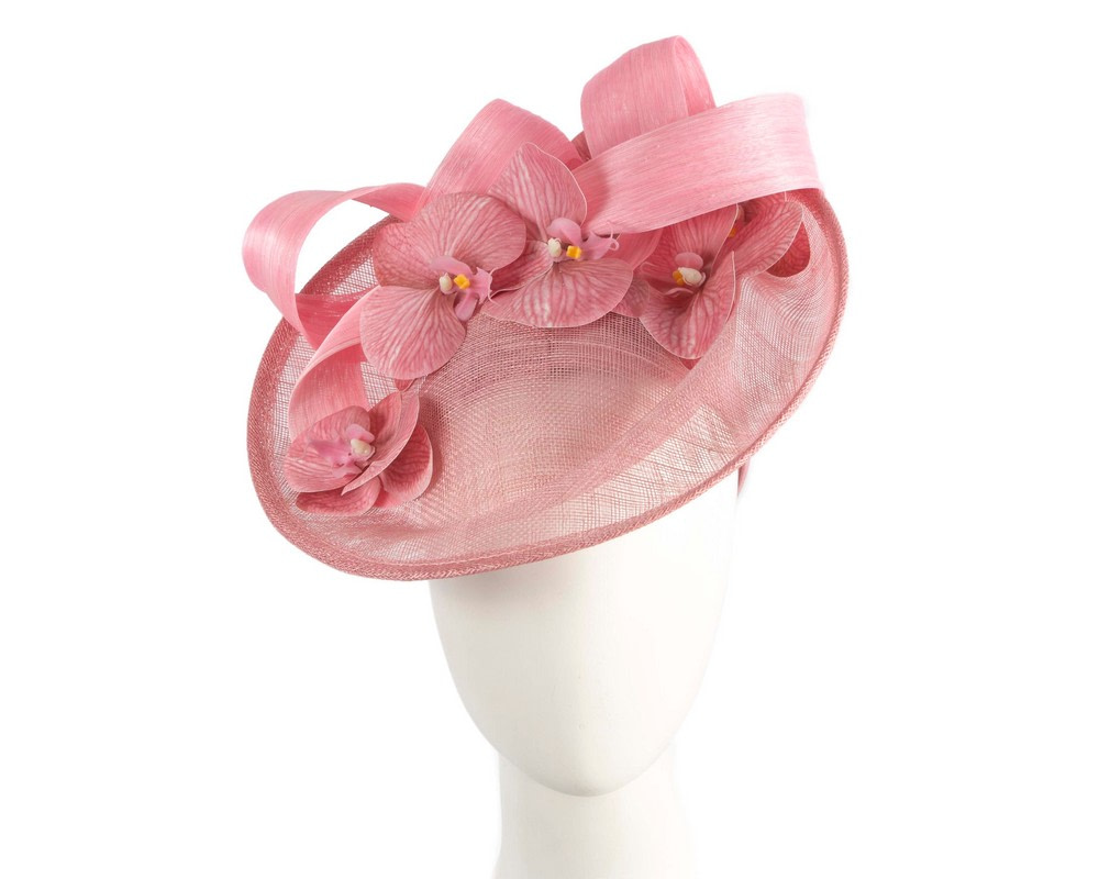 Large dusty pink fascinator with orchid flowers - Hats From OZ