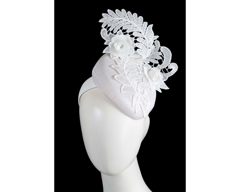 Elegant White Pillbox Fascinator with Lace - Hats From OZ
