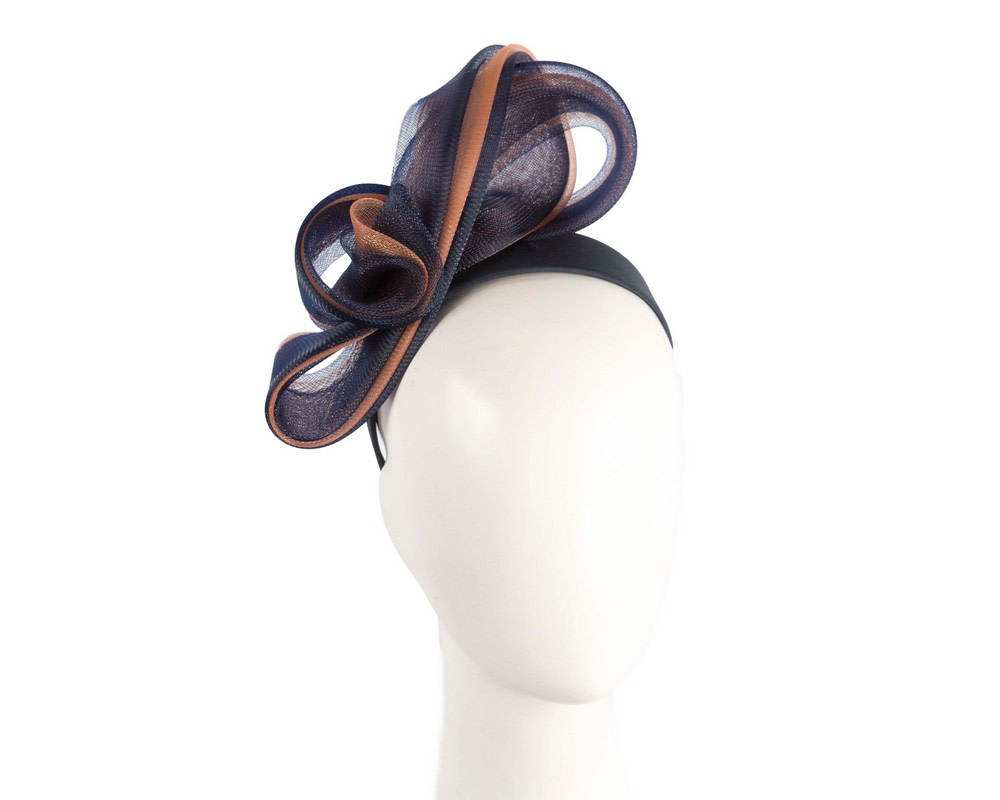 Navy & nude crinoline bow fascinator by Fillies Collection - Hats From OZ
