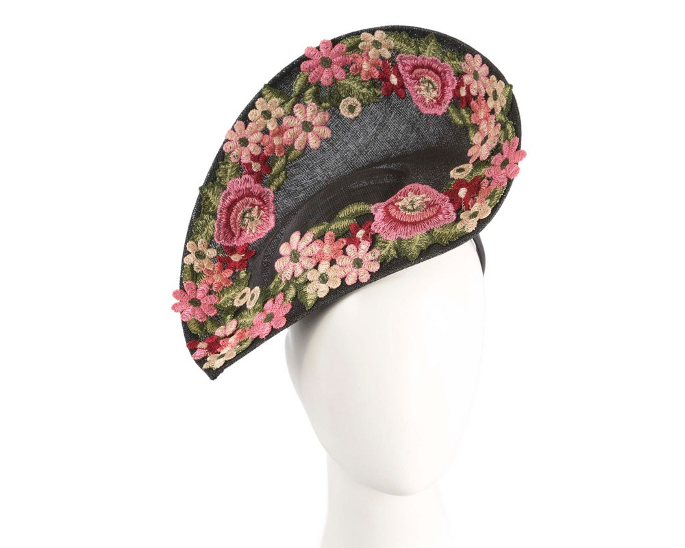 Floral Embroidered Black Fascinator by Fillies Collection - Hats From OZ