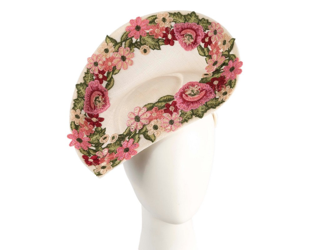 Floral Embroidered Cream Fascinator by Fillies Collection - Hats From OZ