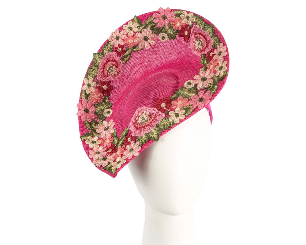 Floral Embroidered Fuchsia Fascinator by Fillies Collection - Hats From OZ