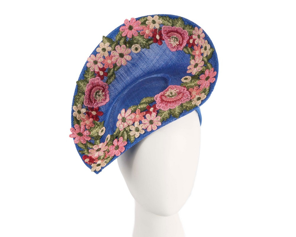 Floral Embroidered Blue Fascinator by Fillies Collection - Hats From OZ