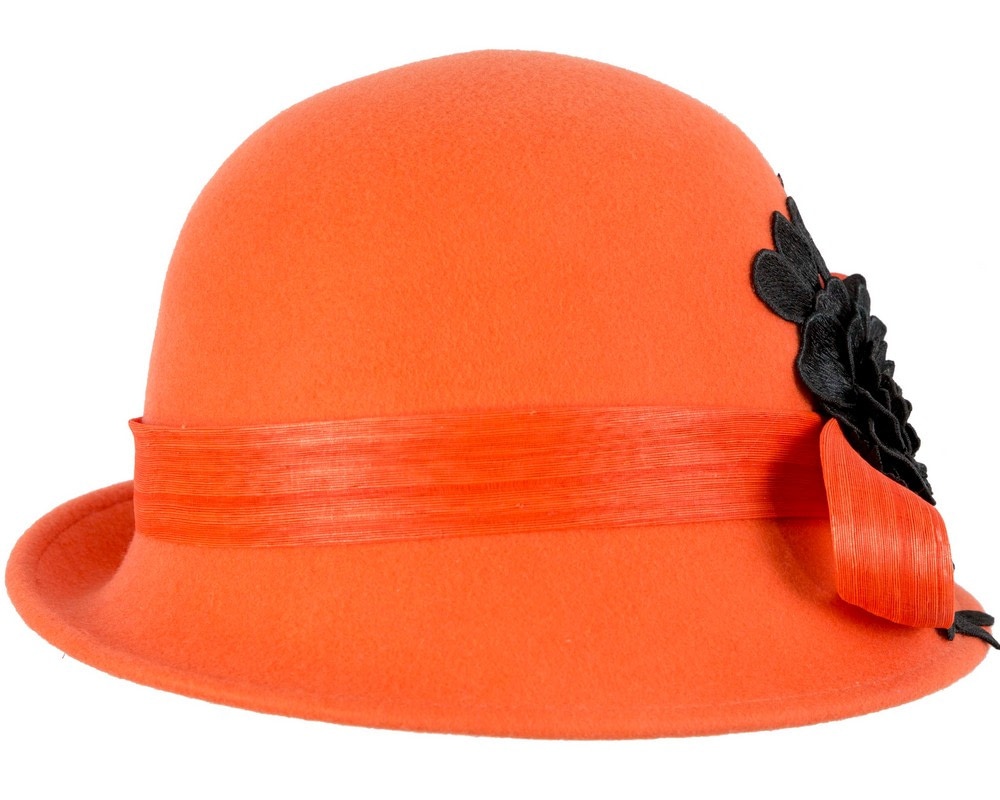 Orange felt cloche hat with lace by Fillies Collection - Image 6