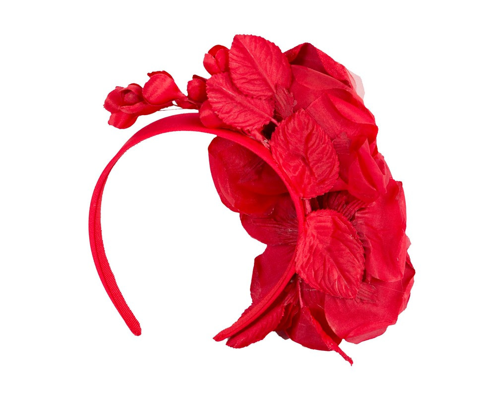 Large red flower fascinator headband by Max Alexander - Hats From OZ Large red flower fascinator headband by Max Alexander - Image 4