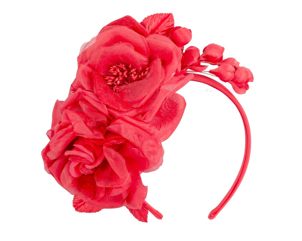 Large red flower fascinator headband by Max Alexander - Hats From OZ Large red flower fascinator headband by Max Alexander - Image 2